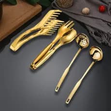 Talheres Kit 4 De Aço Inox Servindo Utensílios Dourado Conjunto Colher de Sopa Na Cozinha Talheres De Bom Gosto