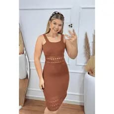 Vestido Feminino Tricot Modal Nervuras Rendado Alça Primavera Verao Boho Chic Trico Elegante