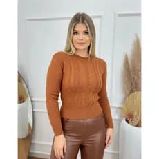 Blusa Feminina De Frio Estilosa Trança com Losango Manga Modal Inverno Tricô Tricot Manga Comprida