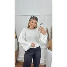 Blusa Manga Bufante Feminino Manga Longa Princesa Trico Fang Inverno Frio Elegante Tricot Moda