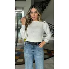 Blusa Feminina em Tricot Manga Longa Texturizada Ponto Arroz Inverno 2026 Tendencia Lançamento