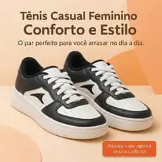 Tênis Preto e Branco Feminino Cabedal Reforçado Interior Estofado Estabilidade