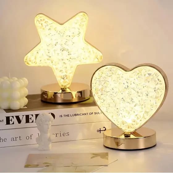 Luminária de Mesa Lua Estrela Lâmpada de Quarto de luxo Nórdico Cristal Acrílico Led de 3 Cores
