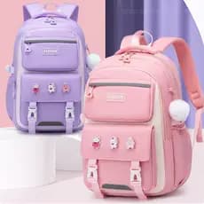 Mochila Escolar Menina Com Pompom Grande Capacidade  Abertura 180° Juvenil Leve Reforçada Princesa Viagem Passeio 9803