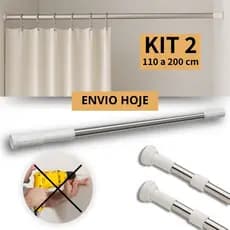 Kit 2 Varão Tubo Bastão Ajustável Barra Cortina Roupas Box Banheiro Extensível Divisória Lavanderia