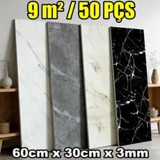 Até 9m²/50PÇS Placas Autocolante Mármore 30x60cm Lavável Resistente ao Calor para Parede de Quarto Sala Banheiro Cozinha