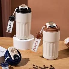 Copo Térmico Cafe Aço Inox Portátil com tampa,420ml, Com LED Temperatura Antivazamento