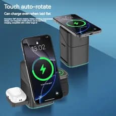 Carregador Magnético Sem Fio 3 Em 1 , Rotação Elétrica , Luz Respiratória LED Para IPhone Watch AirPods Pro Sasmung Gala