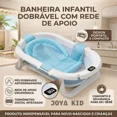 JOYA KID Banheira Bebê Dobravel Com Termometro Digital Termico Kit Redinha Almofada Banho Infantil