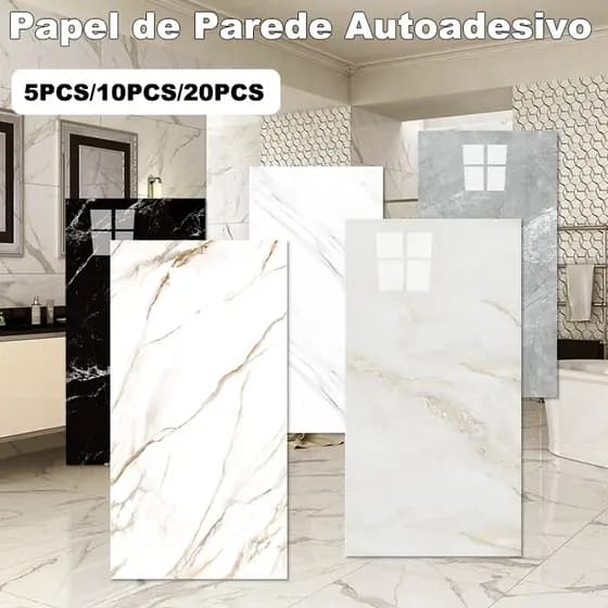 Kit com 5/10/20 Placas 3D Adesivas de Parede, Modelo Mármore para Sala de Estar Lavável