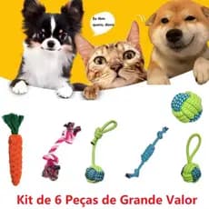 Kit 6 Brinquedos para Cães Mordedores Resistentes – Bola, Corda e Brinquedos Interativos para Filhotes e Adultos