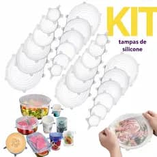 Kit Tampas de Silicone Reutilizáveis, Flexíveis, Elásticas e Resistentes.