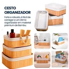 Conjunto De Cestos De Bambu Kit 3 Unidades Lavanderia Multiuso Organizador De Roupas