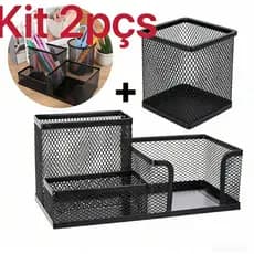 Porta Lápis + Porta Treco Organizador de Mesa de Escritório Kit caneta metal aramado