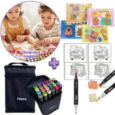 Kit De Caderno Para Colorir + Marcador Multicolorido 24-36-48-60-80 Cores , 48 Páginas De Desenho