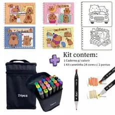 Kit De Caderno Para Colorir + Marcador Multicolorido 24 Cores , 48 Páginas De Desenho