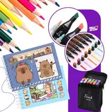 Kit Livro De Colorir Capa Brilhante 48 Páginas + Canetinhas Marca Texto 24 Cores