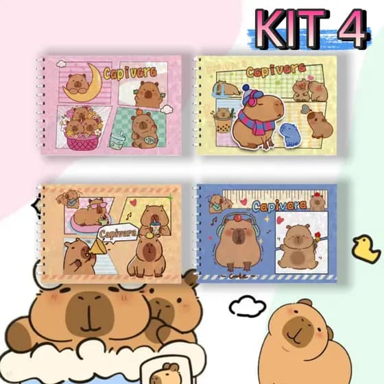 KET4 Capivara Hello Poppy Notebook Livro Para Colorir Pintura Fechada 48 Folhas