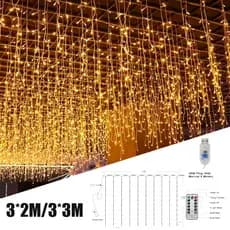 Luzes De Corda De Cortina LED Quentes USB-3x2M/3x3M , 210 LEDs , Controle Remoto Para Quarto , Festa , Decoração De Féri