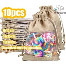 Kit com 10 Unidades Saco Juta Algodão Crú Com Visor