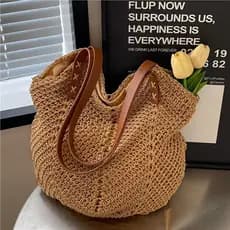 Bolsa de palha de grande capacidade para férias casuais praia portátil nova moda bolsa de ombro tecida
