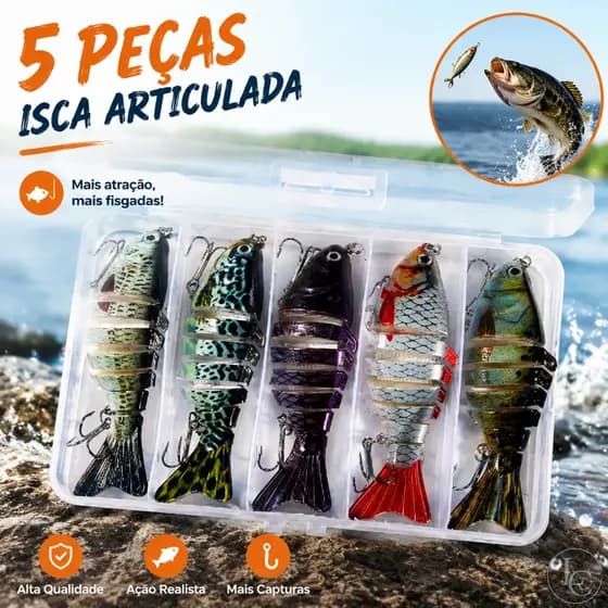 Kit 5 Isca Artificial Lambari 10 cm + Estojo Tucunaré Dourado Traíra Robalo Pesca Peixe Meia Agua