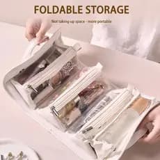 Bolsa de Maquiagem 4 em 1 Enrolável Desmontável Impermeável Grande Capacidade Pendurável Couro PU com Alça Dupla Disponí