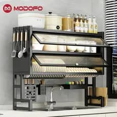 MODOFO 105-65cm Pia de drenagem de azulejo para cozinha Rack de pia suspenso Rack de armazenamento Placa cinza Porta de