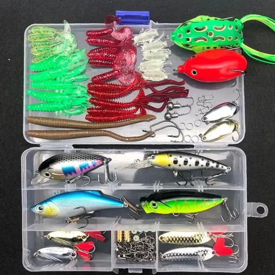 108Pcs Novo Artificial Iscas De Pesca Colher Ganchos Isca De Peixe Kit Na Caixa De Artificial Equipamento