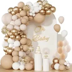 Balão de aniversário kit com 185 balões - Bege + Branco + Dourado para decoração de Festas.