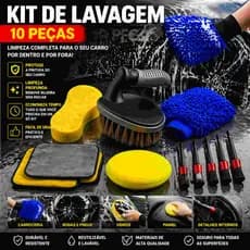 Kit 10 Peças Lavagem Automotiva Esponja + Escova de Pneu + Flanela + Aplicador de Cera + Luva Microfibra + Kit Pincel