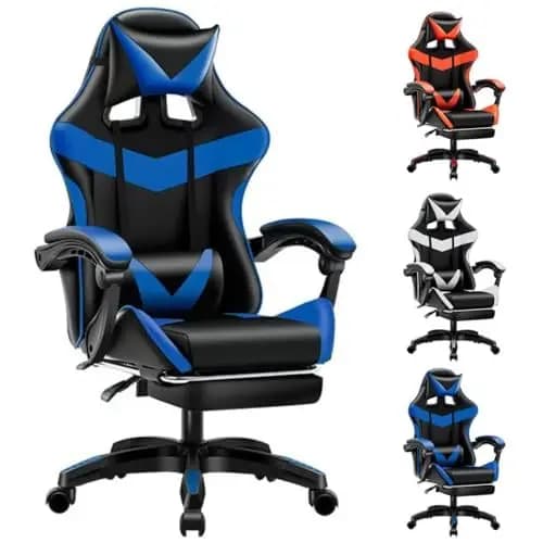 Cadeira Escritório/Gamer Ergonômica Reclinável Giratória Com Massagem Apoio Pés Suporte Lombar Tecido De Couro