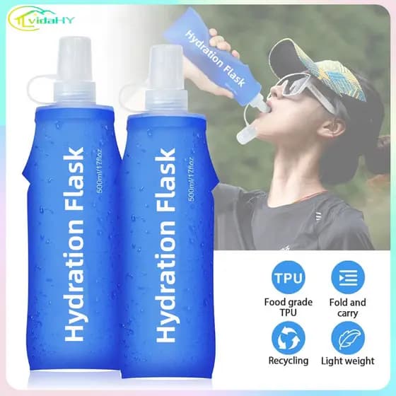 Garrafa de água dobrável macia de Silicone 500ml - estilo esportivo, adequada para corrida, atividades ao ar livre e via