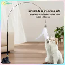 Brinquedo provocador de gato com ventosa de três cores com penas divertido bastão interativo de cabo longo gato preto