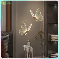 Luz borboleta LED de três cores Lustre dourado Luz de teto para quarto Luz decorativa
