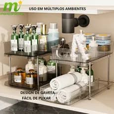 Caixa de armazenamento de prateleira extraível em camadas de camada dupla, adequada para armazenamento diário de cosméti