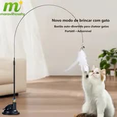 Brinquedo provocador de gato com ventosa de três cores com penas divertido bastão interativo de cabo longo gato preto