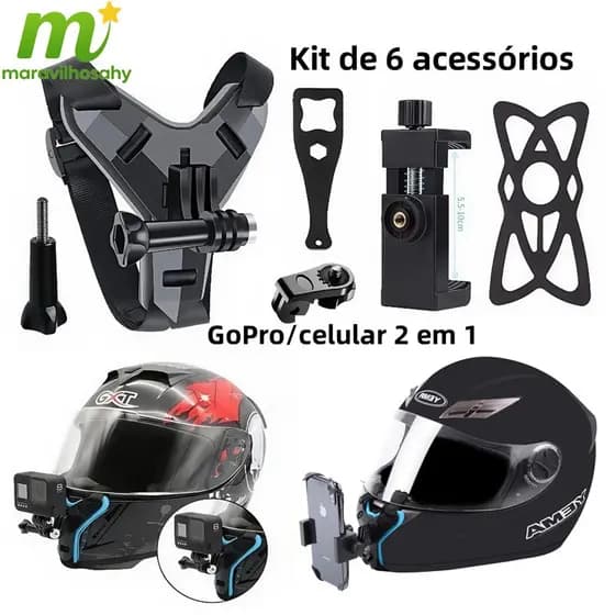 Kit 6 suporte para telefone de Queixo para capacete de motocicleta, escolha Ideal para andar de motocicleta e aventura