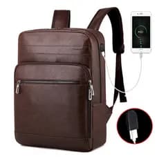 Mochila De Viagem Masculina À Prova D'água Couro PU De Grande Capacidade Para Laptop Empresarial Bolsa Porta De Carregam