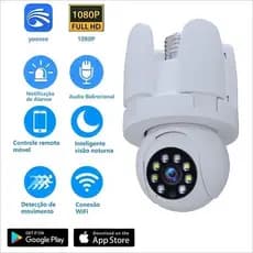 Câmera de segurança inteligente HD de 3 MP com controle remoto WiFi, visão noturna infravermelha e detector