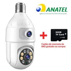 CÂMERA DUPLA LENTE 4MP YOOSEE PRO • Visão 360° WiFi • Alarme Sonoro • Instalação em Lâmpada + CARTÃO 64GB GRÁTIS!