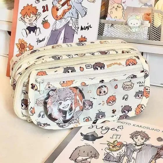 Estojo de Lápis de Grande Capacidade do Anime "Haikyuu!!" 2024, Hinata Shoyo, Hinata Tobio, Material Esco
