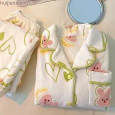 Novos pijamas femininos de inverno em flanela de coral espessa, fofos e em tamanho grande, ideais para uso doméstico, ad
