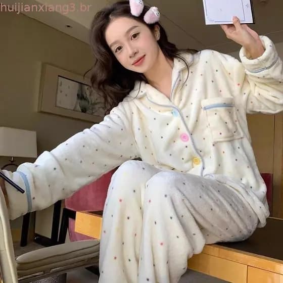 Novos pijamas femininos de inverno em flanela de coral espessa, fofos e em tamanho grande, ideais para uso doméstico, ad