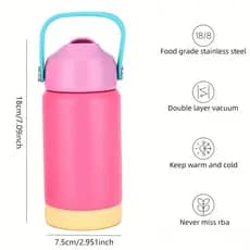 Linda garrafa térmica infantil portátil com canudo e alça e Base de plástico com isolamento térmico 350ml Copo de aço in