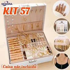 Kit 57 de Joias Femininas 57 Peças Colares Brincos e Anéis Dourados A Prova d'Água Presentes Surpresas