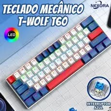 Teclado Mecânico 60 % Teclas Com Fio RGB Retroiluminado Para Jogos T-WOLF