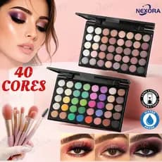 Paleta de Sombras com 40 Cores-Acabamento Matte e Shimmer Alta Pigmentação Efeito Esfumado e Longa Duração Escovar