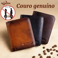 Carteira Antifurto Masculina De Couro Legítimo Vintage De Trifold E Bifold À Escolha Couro bovino de flor integral