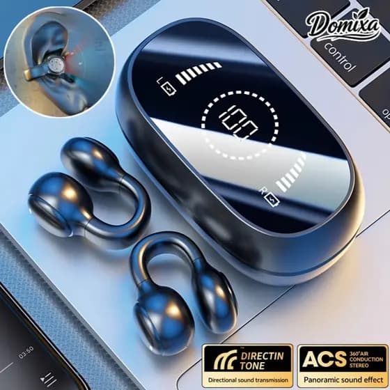 Fone de ouvido de condução óssea com clipe de ouvido sem fio, Fone de Ouvido Bluetooth sem fio LED Display Inteligente